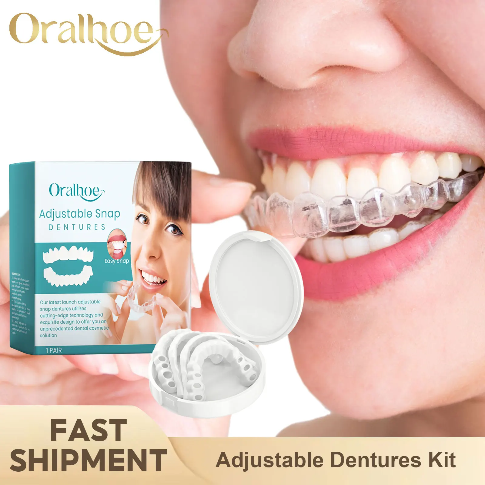 Buckle Dentures Comfort Upper Lower Jaw Denture Fit Mouth Shaped Braces Dental Decorate Gaps Adjustable Snap-On Dentures Adult