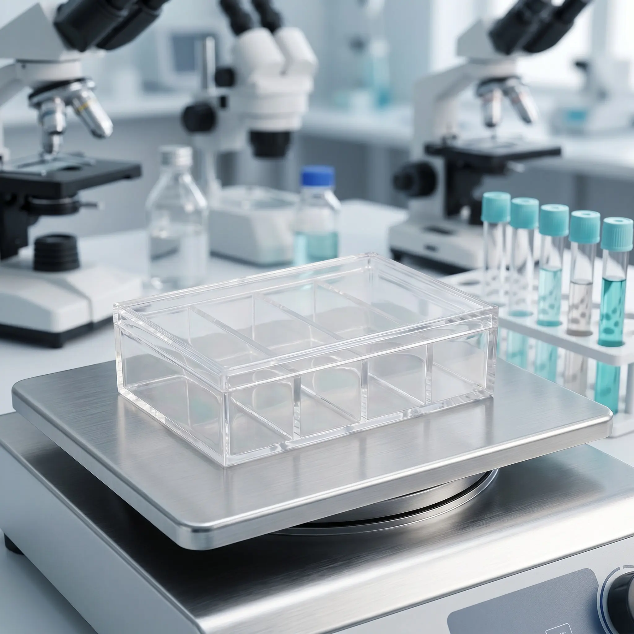 Western Blot Incubation Box 4 Slot Clear Acrylic Specimen Storage Organizer Lid Chemical Resistant Laboratory Sample Incubation view 4