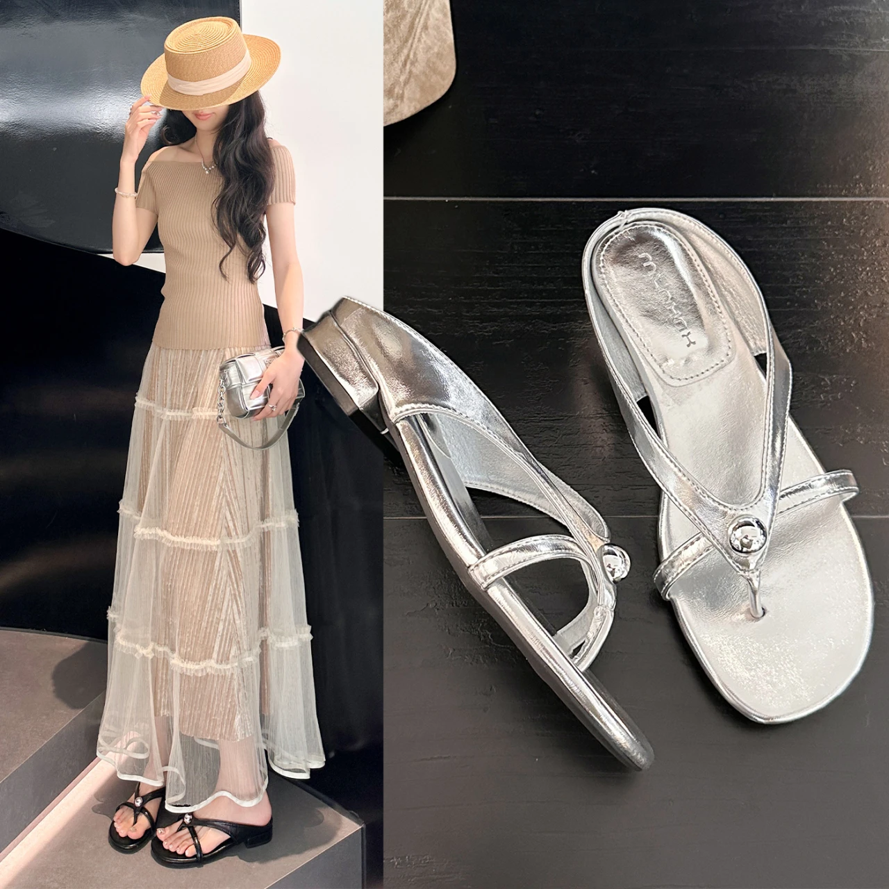 

Women Rhinestone Flip Flops Summer Solid Color Clip Toe Slippers Mid Heel Slip On Sandals Casual Beach Outdoor Fashion Footwear
