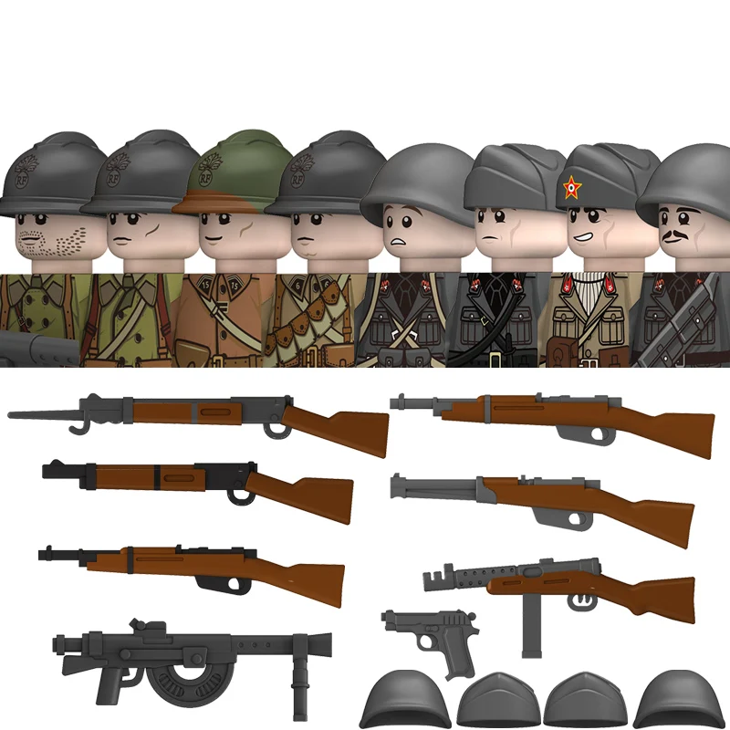 

WW2 French Military Soldeirs Building Blocks Italy Warrior Italian Infantry Officer Gun Helmet Army War Weapon Bricks Toys Gift