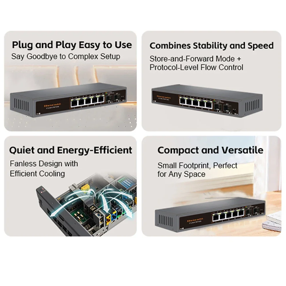 Сетевой коммутатор 2.5G None-POE, 5-портовый Ethernet-коммутатор, интеллектуальный управляемый коммутатор, 5-портовый сетевой коммутатор Ethernet 2500 Мбит/с с 2*10G SFP