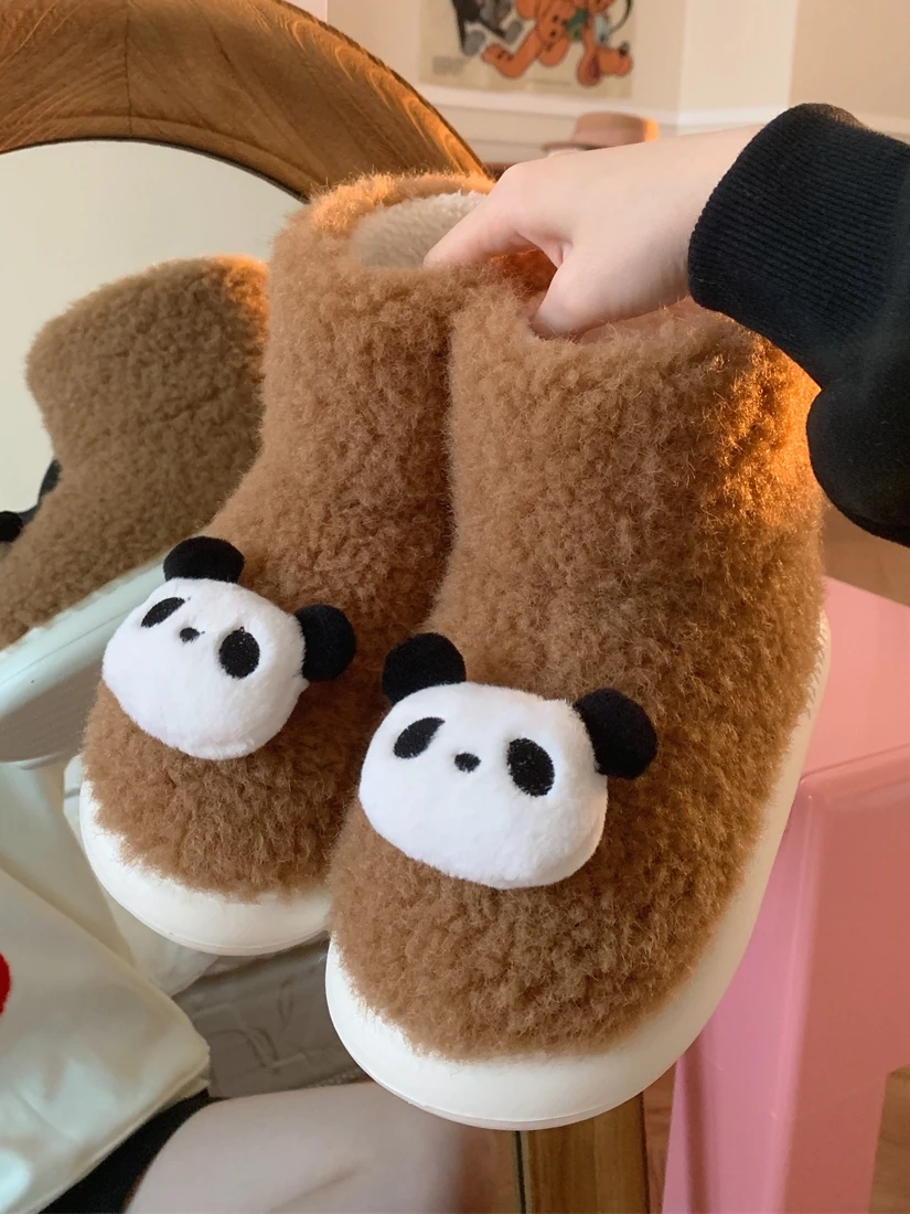 Cute Panda Lamb Wool Cotton Home Slipper Shoes Man Women's Winter Warm And Thickened Versatile Fashion Snow Boots