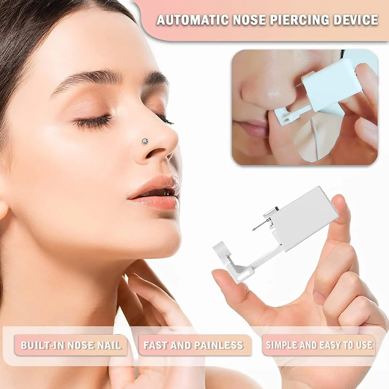 1PC Disposable Nose Piercing Gun Built-in Stainless Steel Nose Studs Fashion Self Nose Piercing Kit Unit