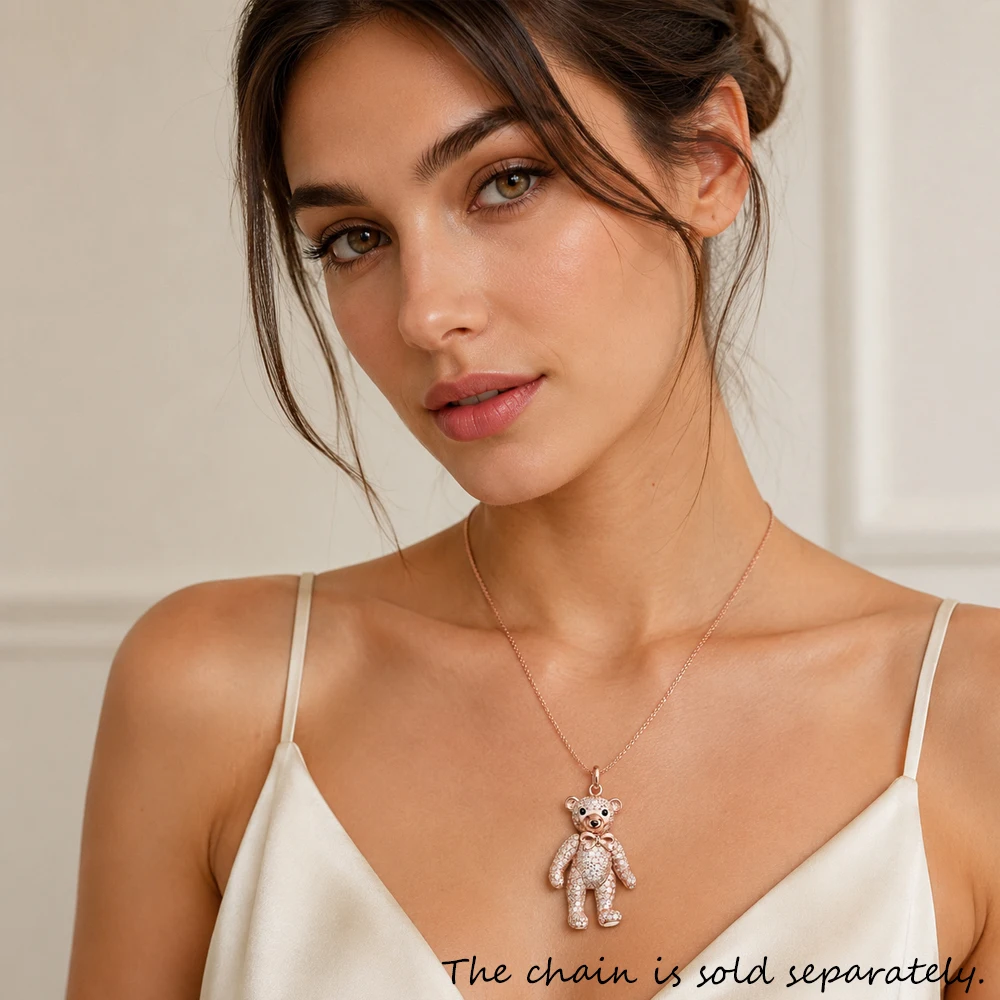 Halskette aus Roségold, Teddybär, Sommer, brandneuer süßer feiner Schmuck, Europa, 925er Sterlingsilber, Geschenk für Frauen – Detail 1
