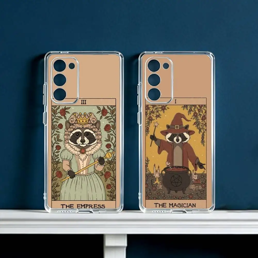 Raccoon Tarot Art  Phone Case For Samsung Galaxy S24 S25 S23 S22 S21 Plus S24 S25 Transparent Cover Case