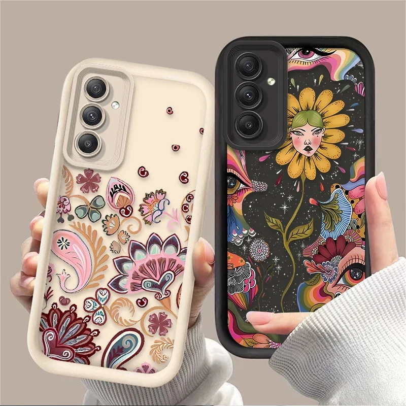 Strange Art Eye Flower Fan Case for Samsung Galaxy A55 A16 A25 A35 A15 A06 A05 A05S A24 A13 A23 A12 A22 A32 A52 A71 A51 4G