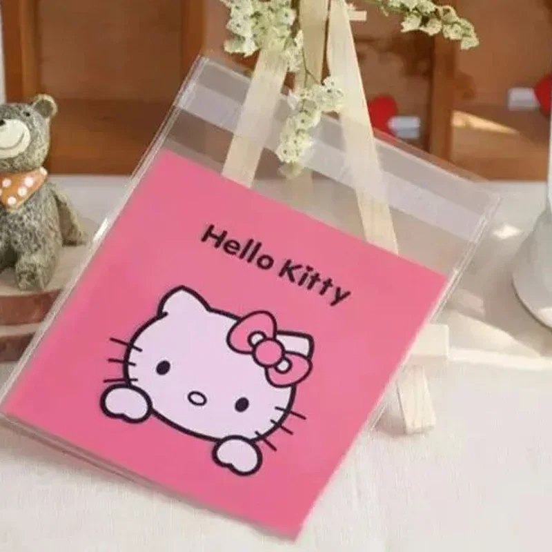 100pcs Hello Kitty Plastic Bags Reclosable Transparent Storage Bags Cartoon Food Seal Bag Small Jewelry Packing Accessories Gift