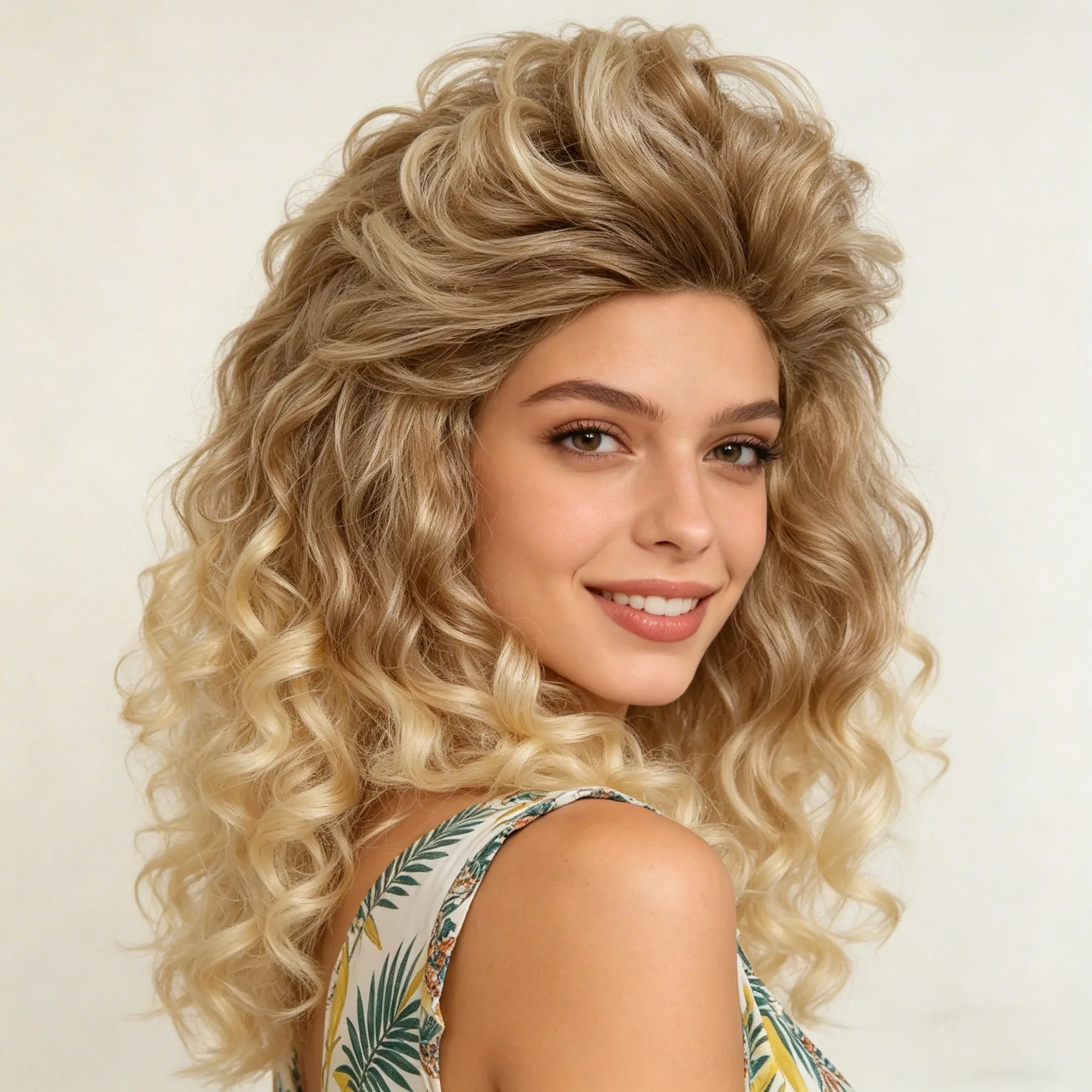 Perruque synthétique blonde à grandes boucles pour femmes, style années 80, hippie, rock, années 70, années 90, pour fête à thème, perruque de princesse classique, élégante et rétro