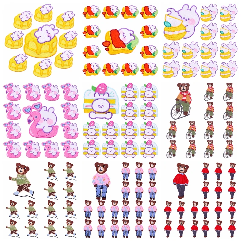 

10 pcs/lot Wholesale Cartoon Rabbit Patch Embroidered Patches For Clothing Stickers Bear DIY Self-adhesive Patches On Clothes
