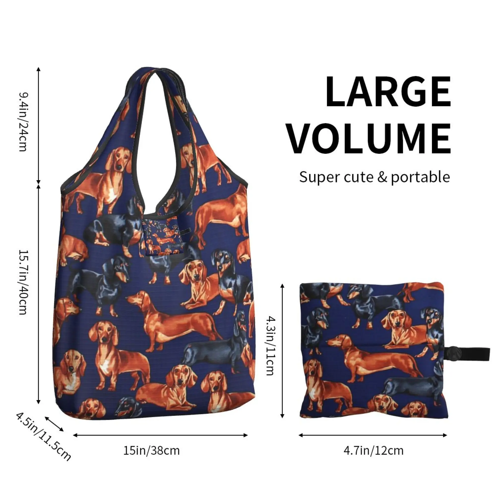 Cute Dachshund Black and Brown Shopper Bag Portable Shopping Bag Portable Tote Bag Recyclable Grocery Bags Tote Bag Eco Bag