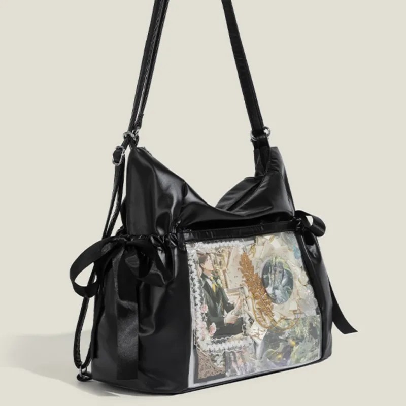 

Japanese Bow Anime Ita Bag Women Transparent Leather Large Capacity Shoulder Bag Ladies Solid Color Academic Style Backpack 2025