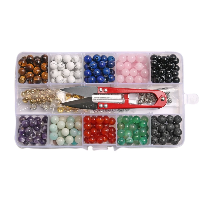 Gem Bead Box Set 360 Round Stone Natural Crystal Mixed Color Bracelet Jewelry Making Tool Kit