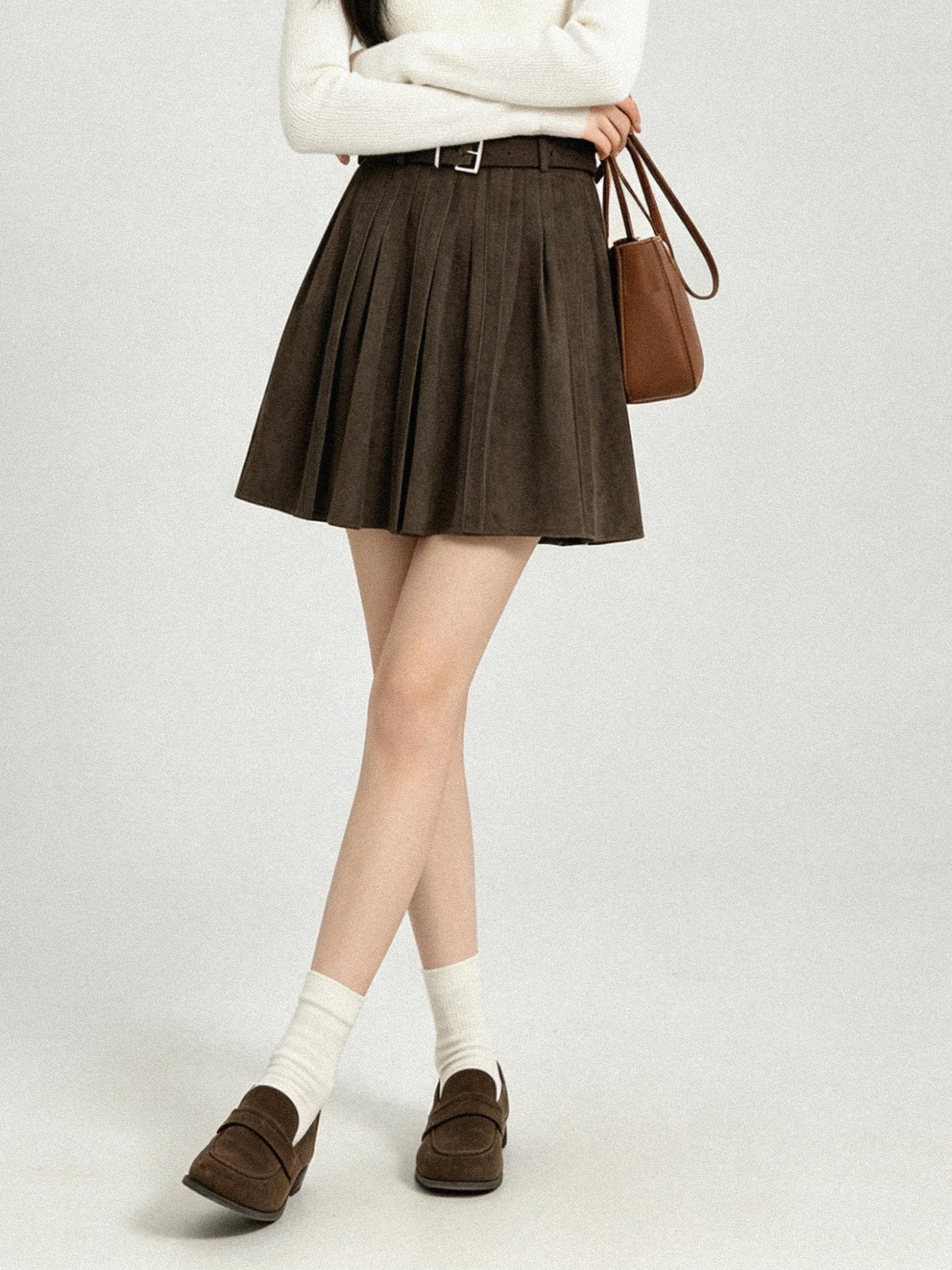 Elegant High Waist American Retro Suede  Skirt A-Line Slimming Atmosphere Feel Early Autumn Fashion Ladies Skirts