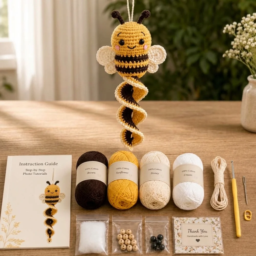 Hummingbird Garden Animal Spiral Crochet Kit Bunny Frog Rustic Style Forest Animal Knit Set Butterfly Bee Cotton Yarn