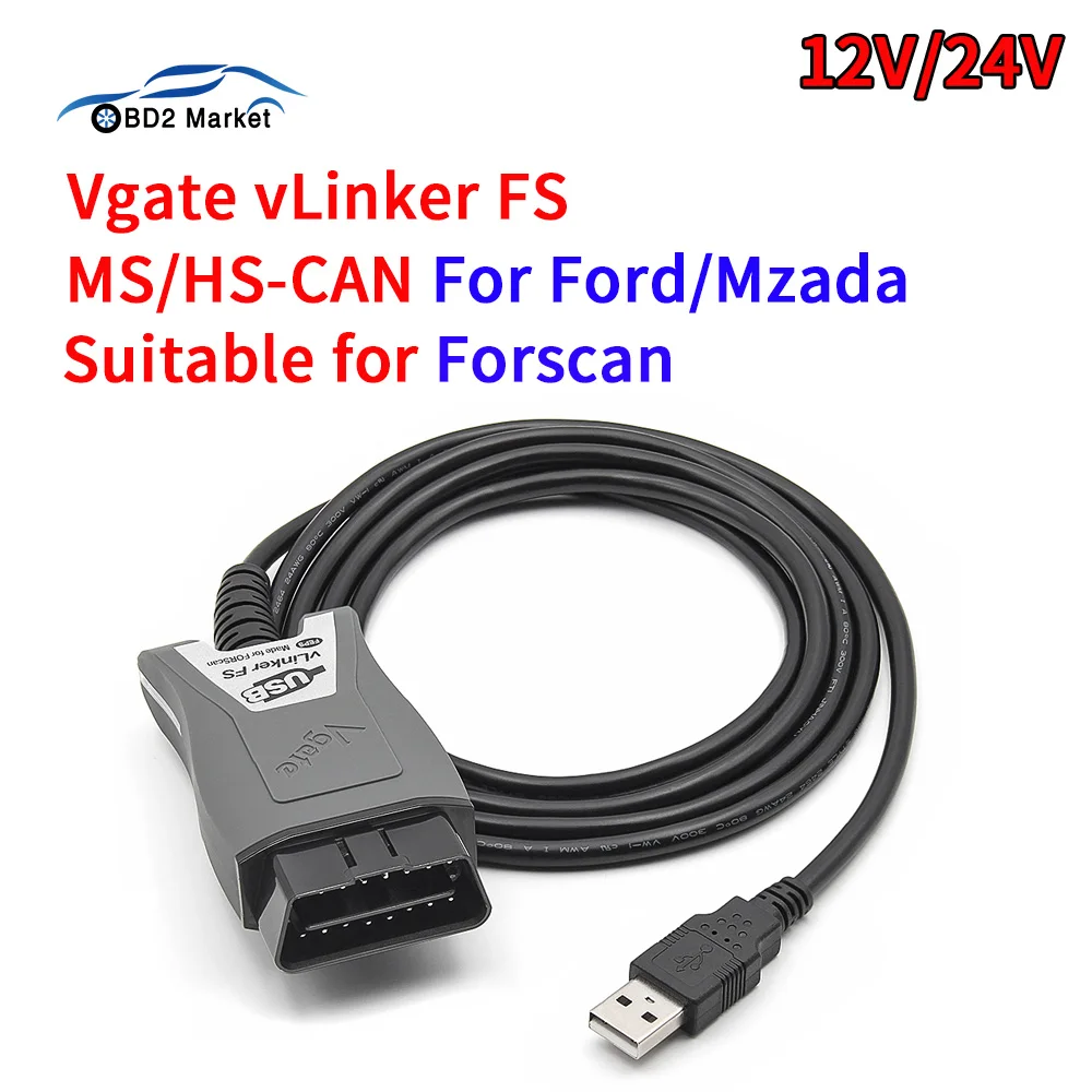 12/24V Vgate vLinker FS ELM327 USB Full FORScan Functions For Ford MS CAN HS CAN Switch OBD2 Scanner Adapter Tool Car Diagnostic