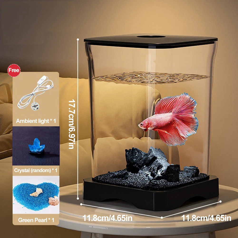 

1 Set Small Landscape Fish Tank Durable Acrylic Betta Fish Tank High Transparency with Feeding Hole Desktop Fish Bowl Removable