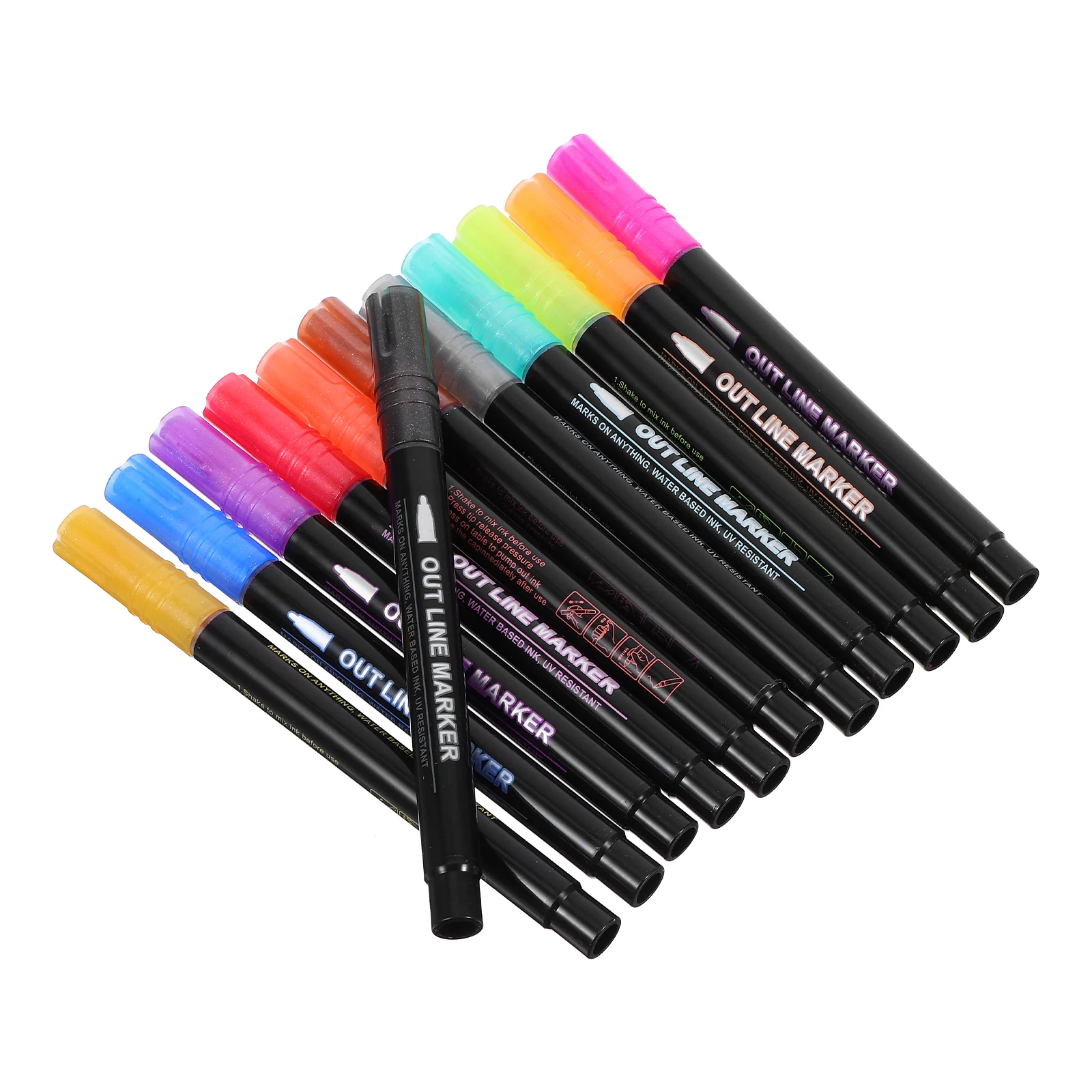 

12 Pcs Brush Girls Metallic Pens Marker Double Sided Highlighters Child