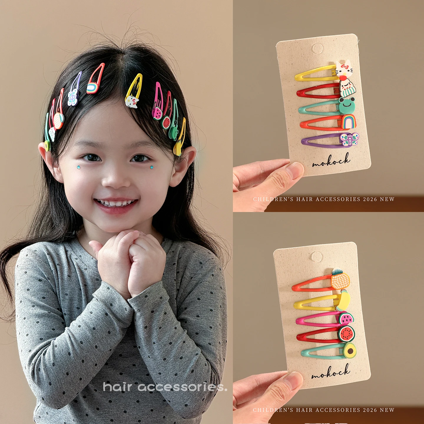 2026 Frühling Neu 5-teiliges Set Niedliche Cartoon-Frucht-Tier-Schmetterling-Haarspangen für Kinder Mädchen Süße Haaraccessoires Modische Kopfbedeckung B – Detail 3