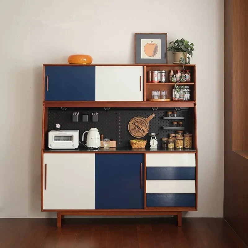 

Medieval retro imported solid wood advanced color matching dining side cabinet high cabinet household wine cabinet living room