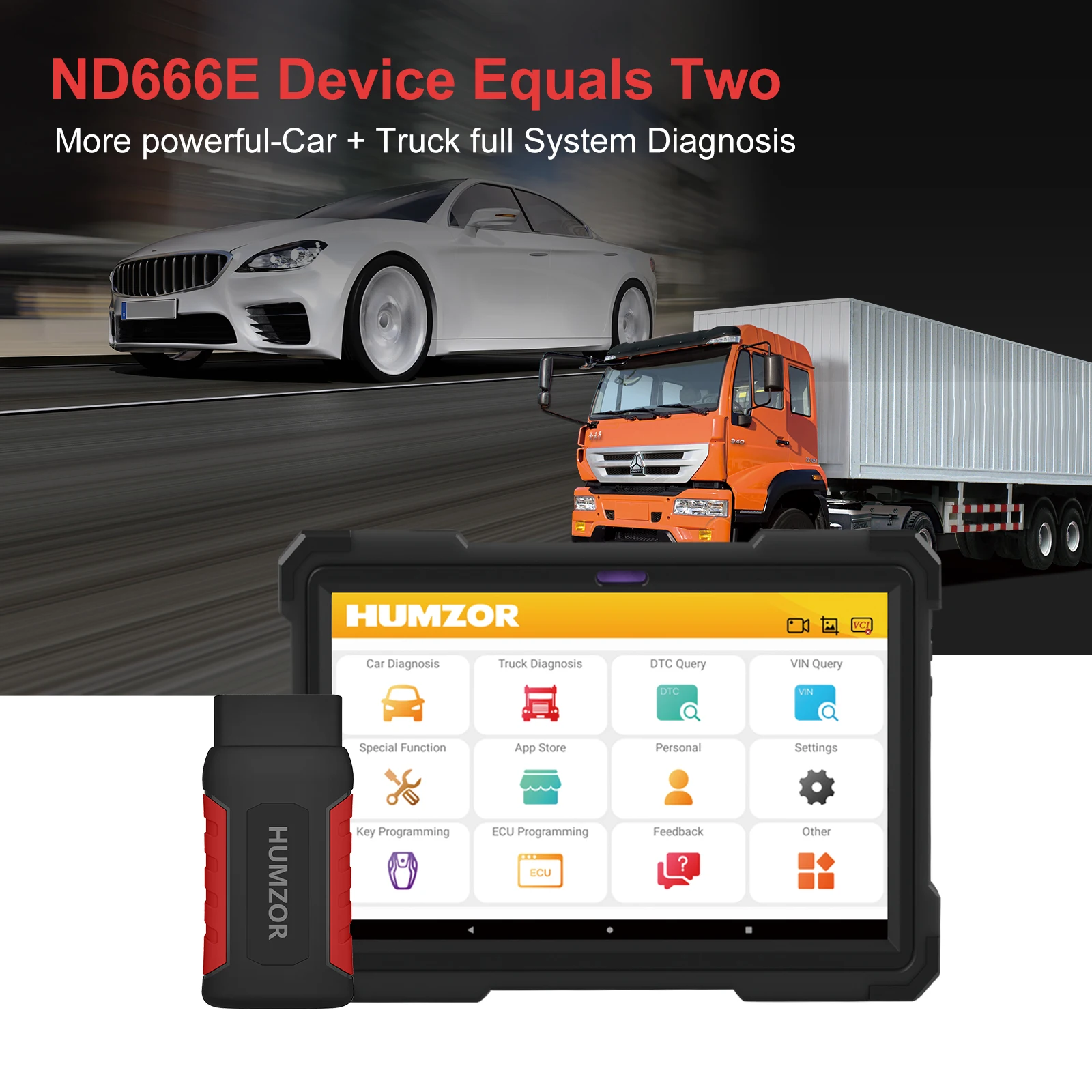 HUMZOR NexzDAS Full System Diagnosis For 12-24V Car Truck 2 in 1 Immo Code Reading ABS Bleed Battery Reset Key Programming