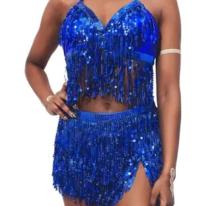 Conjunto de cinto de sutiã para dança do ventre, conjunto de lantejoulas latinas, saia quadril, sexy, fantasia de festa, 4 camadas, borla, performance de palco, pano 8 principais vendas soutien dança do ventre - №5