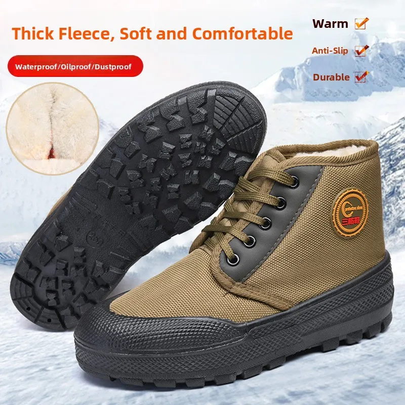 

Thiened Warm Winter Work Boots High Top Cotton oes with Fce for Men Casual Outdoor Leisure Rubber Outsole round Toe