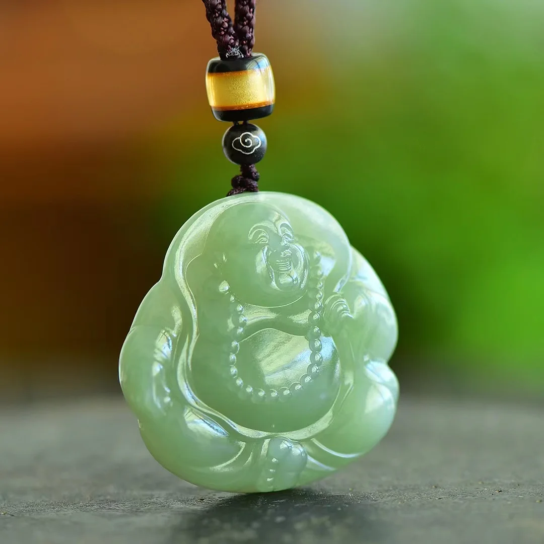 Hotan Jade Qinghai Material Peaceful Wealth Buddha Pendant Retro Jewelry 43*43mm 1716#