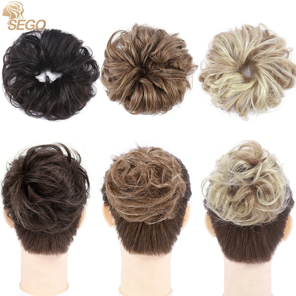 SEGO 32g Remy Real Human Hair Chignon Messy Scrunchie Elastic Band Hair Bun Straight Updo Hairpiece Ponytails