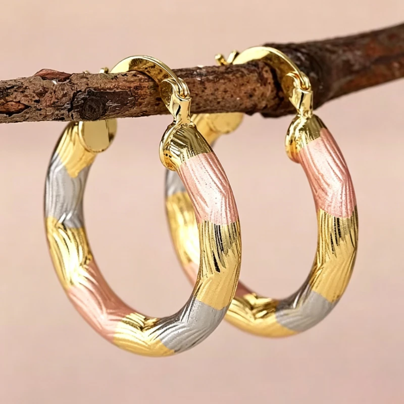 Pendientes de Aro Chapados en Oro de Diseño Tricolor de Lujo para Mujer, Elegantes y Clásicos, Ideales para Banquetes y Festivales, Accesorios de Joyería, Regalo