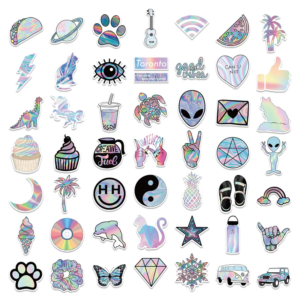 10/30/50 Stuks Ins Hologram Waterdichte Graffiti Sticker Esthetische Decoratieve Bagage Laptop Gitaar Dagboek Plakboek Kinderen Stickers