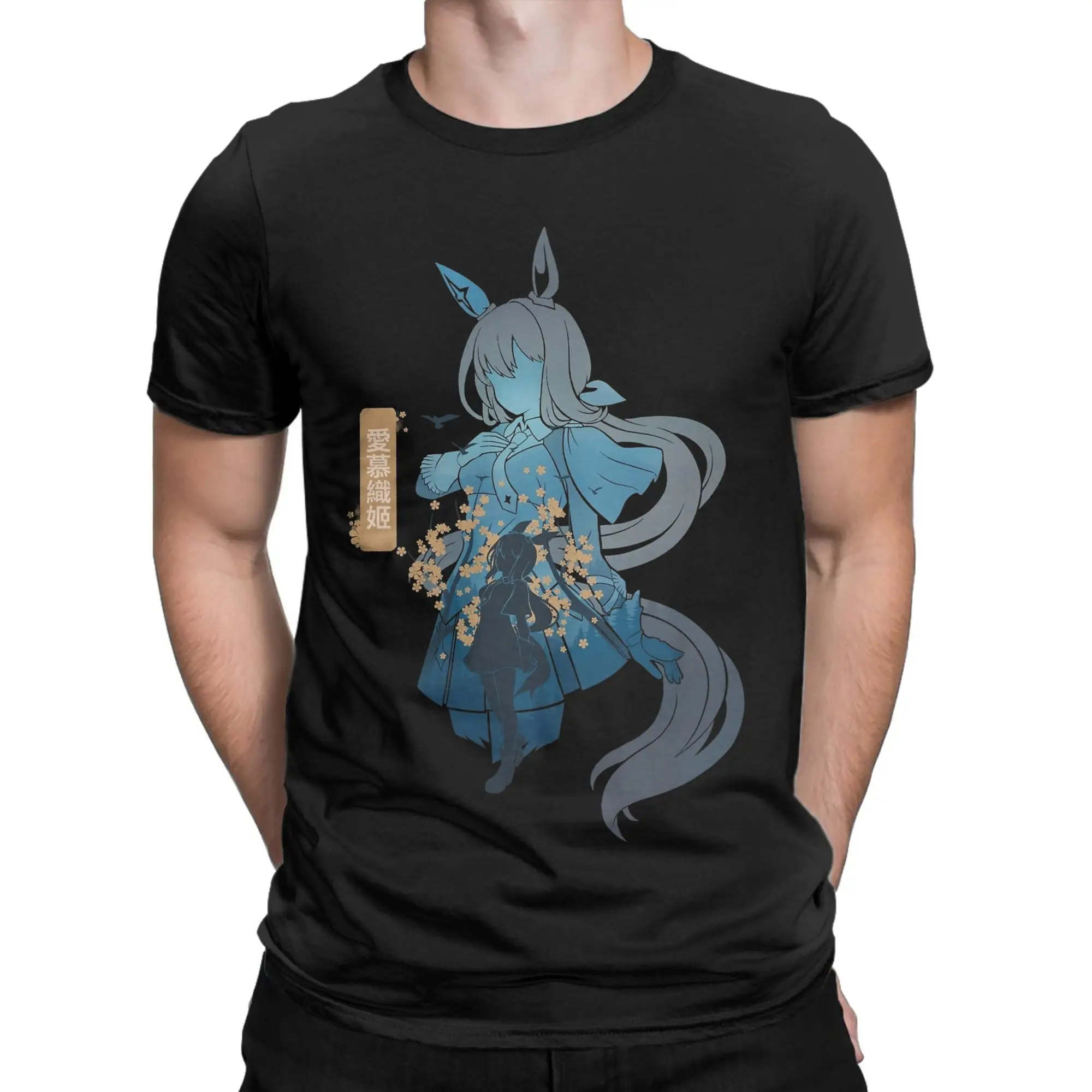 Admire Vega Uma Musume Anime T-Shirt Men  Vintage Cotton Tee Shirt Round Collar Short Sleeve T Shirts Graphic Clothing