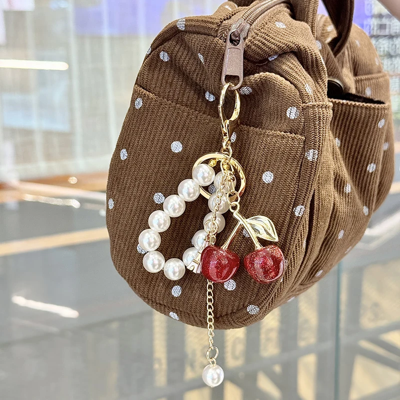 Exquisite High-End Simulated Cherry Pearl Beads Key Chain Bag Pendant Accessory for Mother's Day Holiday Gift