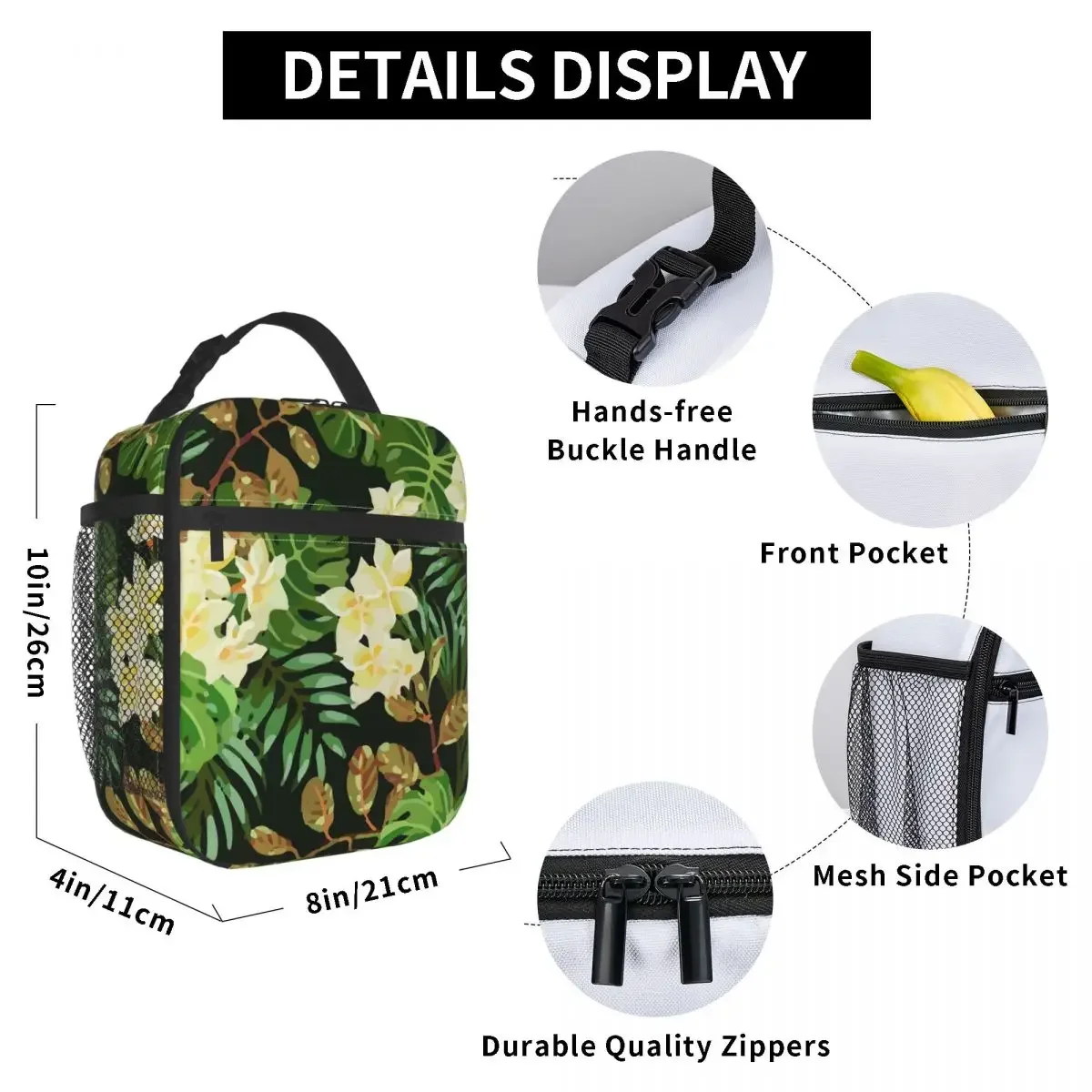 Bolsa de almuerzo con aislamiento de hojas tropicales para niños, fiambrera Floral, enfriador escolar Retro, bolsas térmicas Oxford portátiles