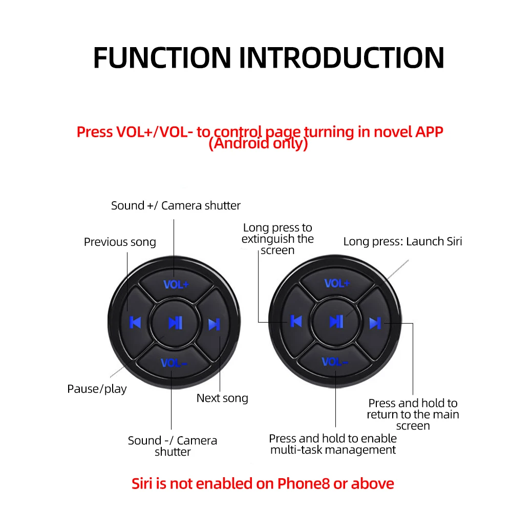 Wireless Bluetooth-Compatible Media Button Remote Controller Car Bike Steering Wheel MP3 Music Play For IOS Android Phone