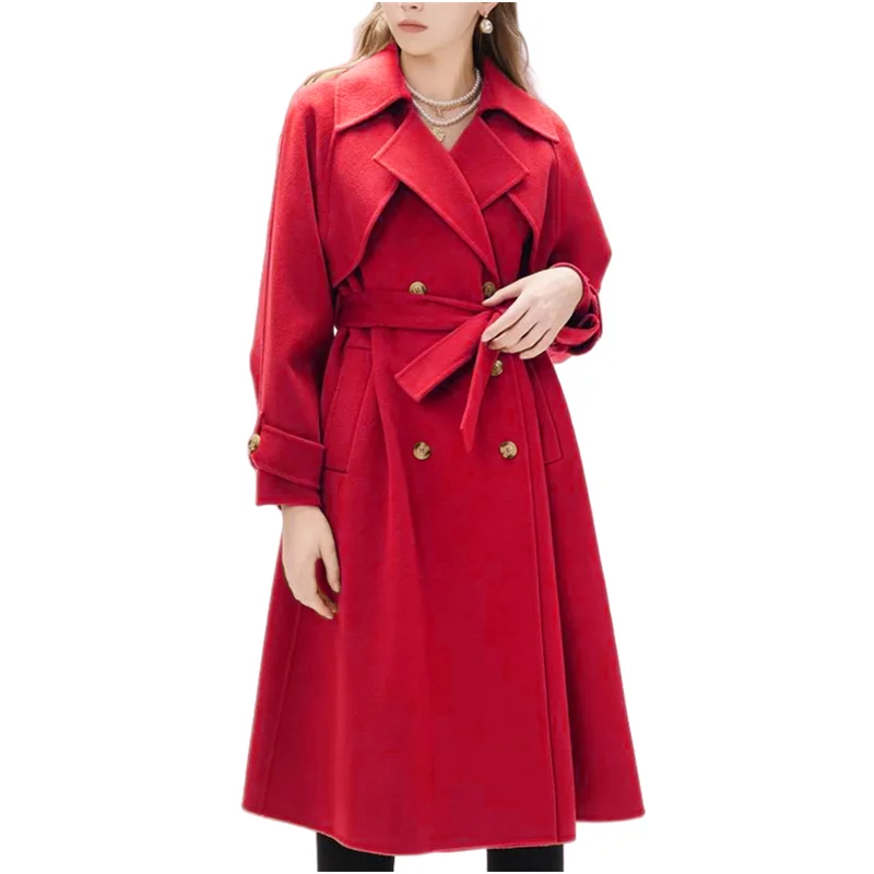 

Outerwears Women's Wool Coats Winter Ladies Raglan Sleeve Trench Warm Lined Windbreaker Streetwear Jacket Female New in Coats