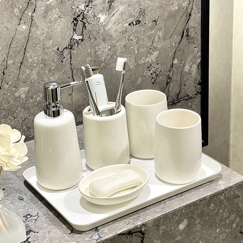 

Bathroom Decoration Accessories, White Ceramic Soap Dispenser, Toothbrush Holder, Soap Box, Toilet Brush, Washbasin Ornament