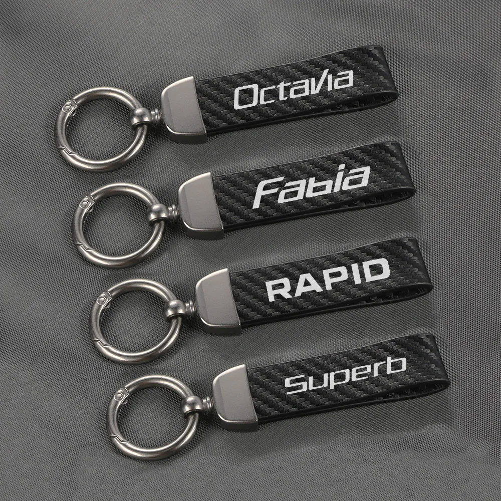 For Skoda Superb Octavia Fabia Rapid Kodiaq Scala Karoq Citigo Kamiq Roomster Enyaq PU Leather Lanyard Keychain Car Accessories