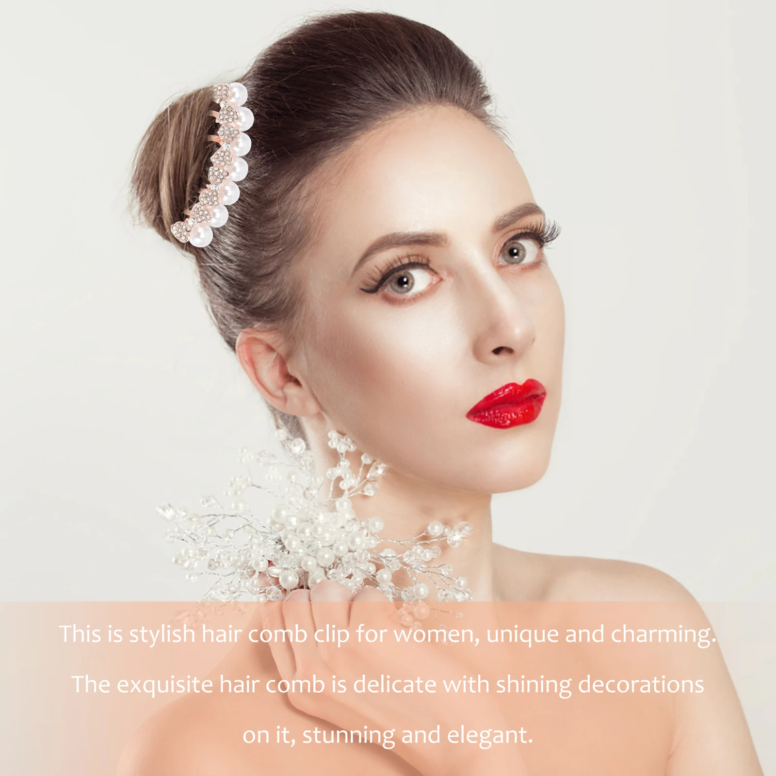 

Pearl Bow Hair Comb Bridal Accessories Clips for Wedding Aldult White Rhinestones Miss