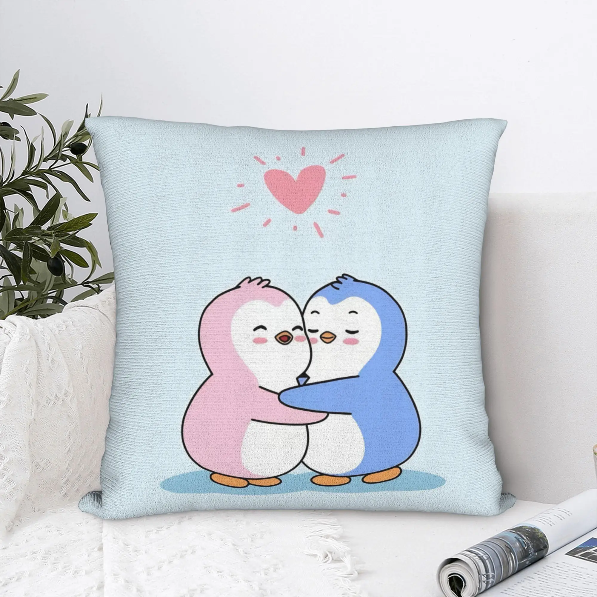 P-Pudgy Penguin Square Pillow Case Cute Couple Cushion Cover Funny Polyester Decor Pillowcase for Car 45*45cm