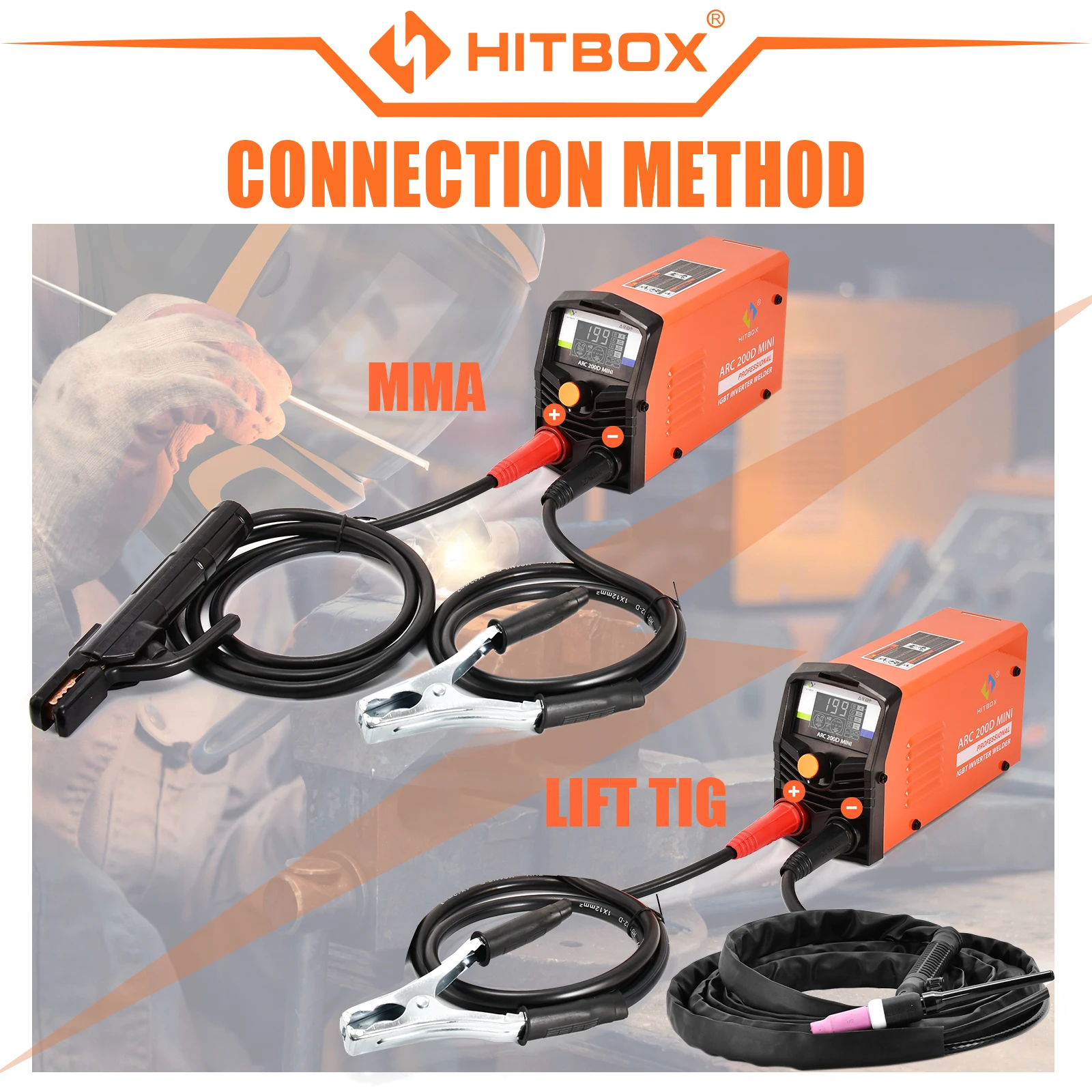 HITBOX 2 in 1 ARC Welding Machine 10-200A MMA TIG-lift Welder ARC200D MINI IGBT Inverter LED Digital Display Protable for Home