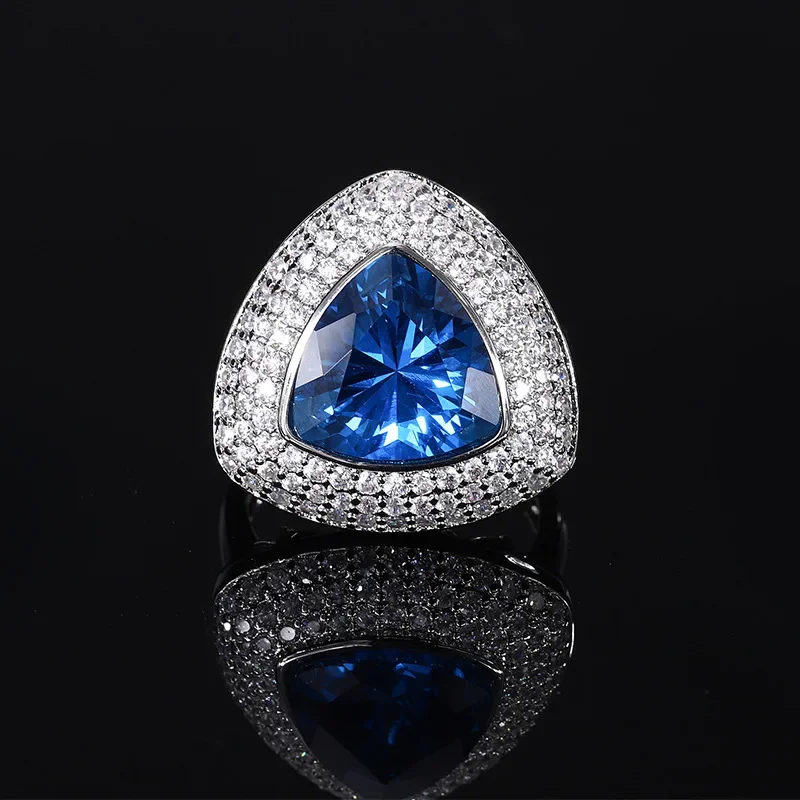 S925 silver-plated 18K gold-plated PT950 platinum retro blue spinel fertilizer triangle set 17 * 1712 * 12