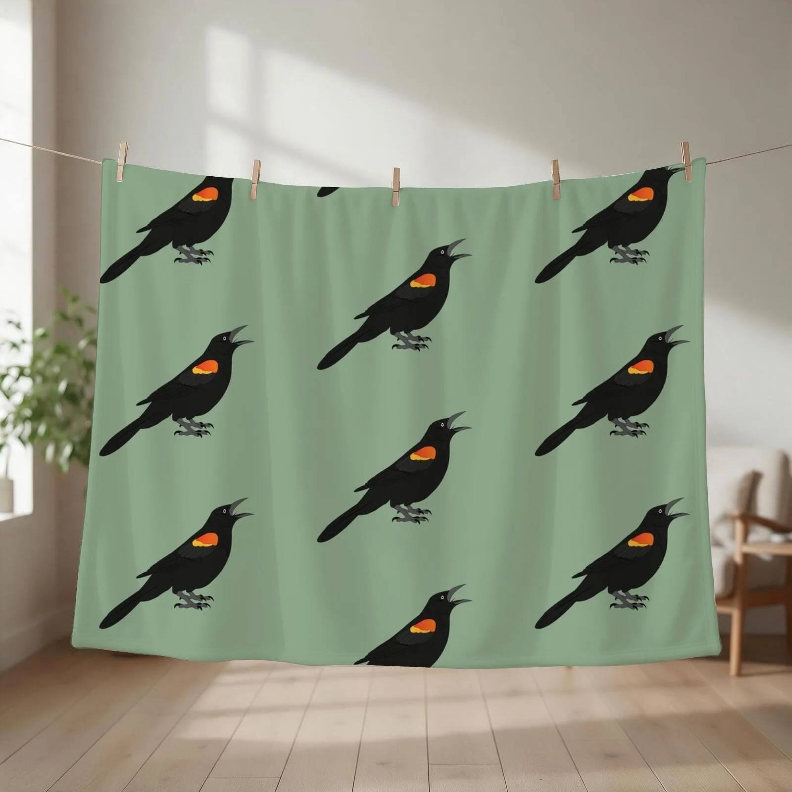 Red Winged Blackbird Throw Blanket couch cozy soft plush fuzzy picnic outdoor blanket