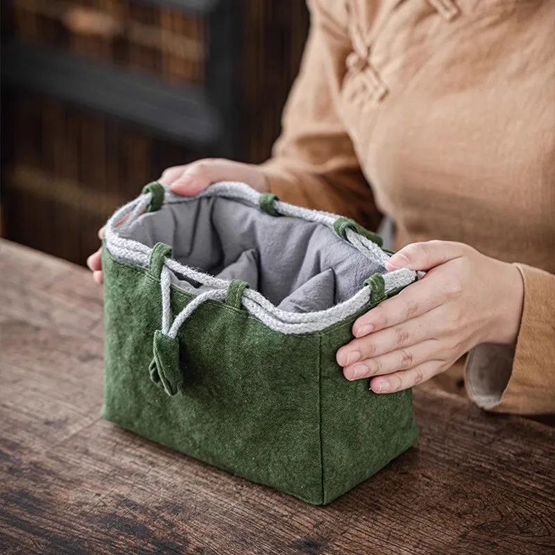 Tea Set Storage Bag Travel Set Thickened Cotton and Linen Teapot Fabric Bag Master Tea Cup Anti Drop Cloth Bag Tea Accessories