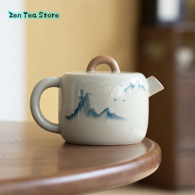 Ceramic Home Hand Painted Filter Teapot Large Capacity Under Glaze Color Mountain Loose Wide Mouth Hand Handle Pot