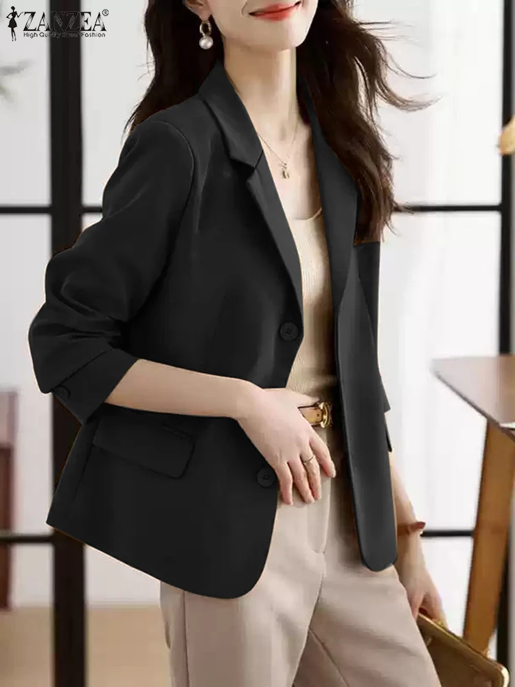 ZANZEA ผู้หญิงเดินทาง Blazer ลําลองแขนยาว 2024 ฤดูใบไม้ร่วงน้ําหนักเบา Blazer Notched Lapel Solid สไตล์เกาหลีเสื้อสูท