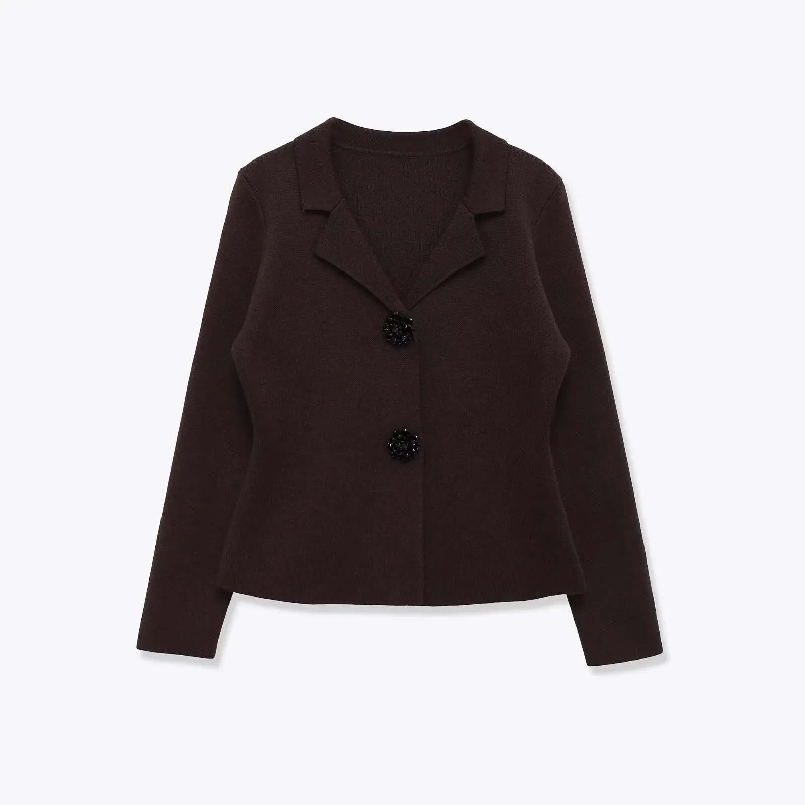 

KIDCRKJ винтажное коричневое женское весеннее пальто с воротником с лацканами и украшенными драгоценными камнями, женский вязаный пиджак, верхняя одежда Highstreet Desinged для женщин