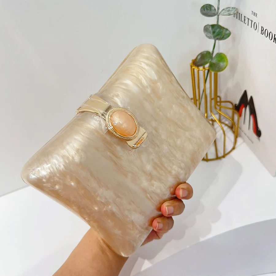 Square Shape Clutch Bag Acrylic Purse Women Wedding Party Evening Party Cute Ivory Pearl Color Banquet Handbag Summer New 2025 view 2