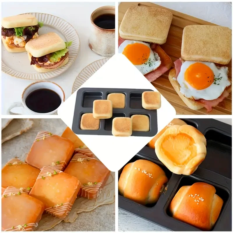 

6-Cavity Mini Square Bread Baking Pan Loaf Pan with Lid for Sandwich Cake Muffin Hamburger Dessert - Kitchen Baking Tools