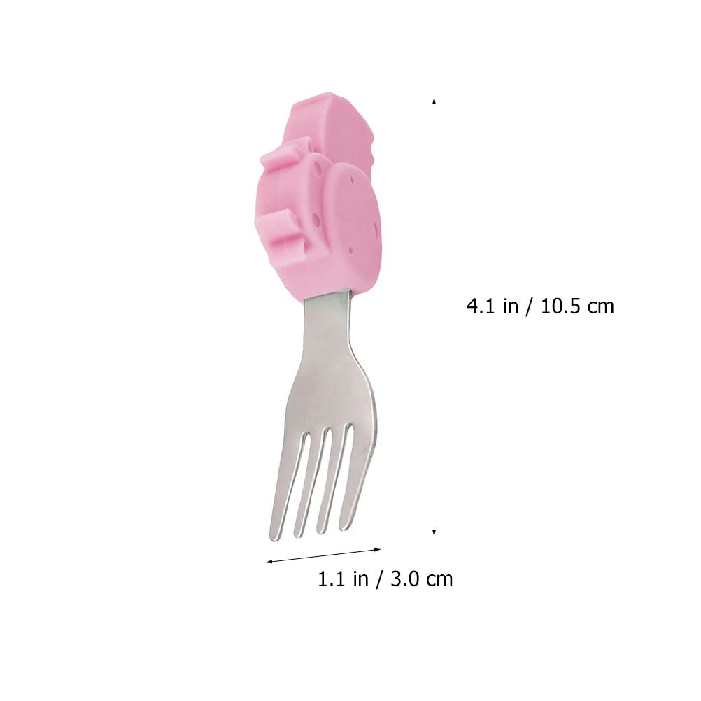 

2pcs Baby Spoon Fork Set Stainless Steel Silicone Handle Cartoon Design Kids Tableware Ergonomic Durable Safe For