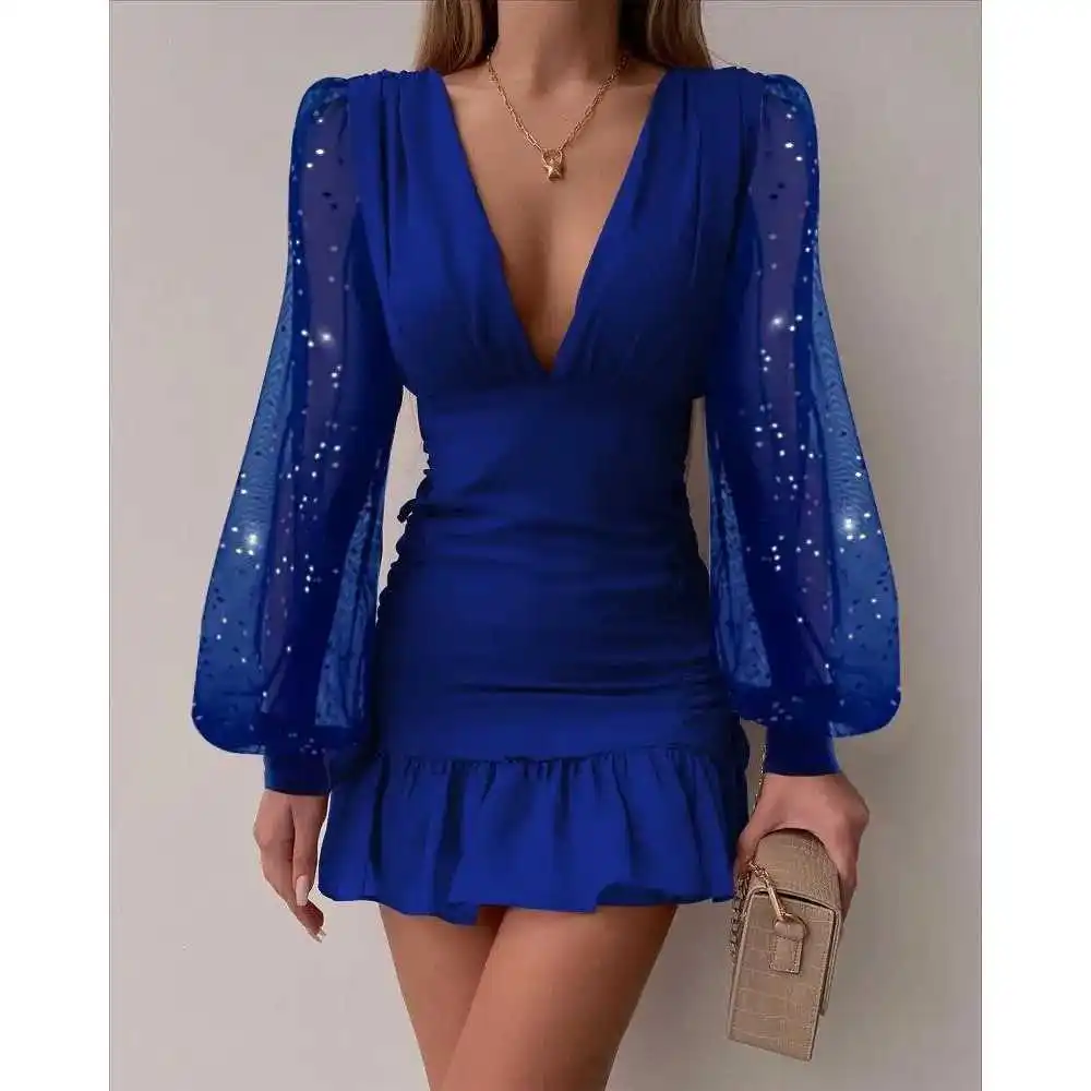 

Женское повседневное длинное платье Deep V Ne Long Sve плиссированное платье Ele Fem Faion Spring New Sle KTV Par Dr